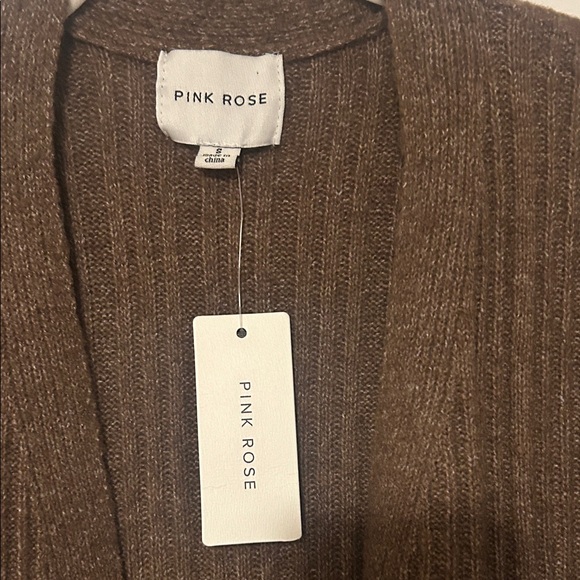 Long Ribbed Open Cardigan - Brown - Picture 2 of 3